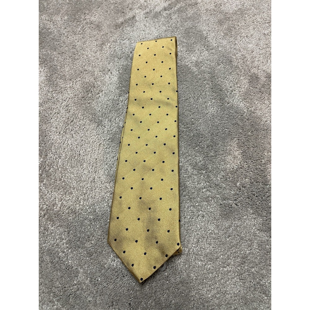 Brooks Brothers Makers Men's Silk Tie Gold with Navy Blue Polka Dots